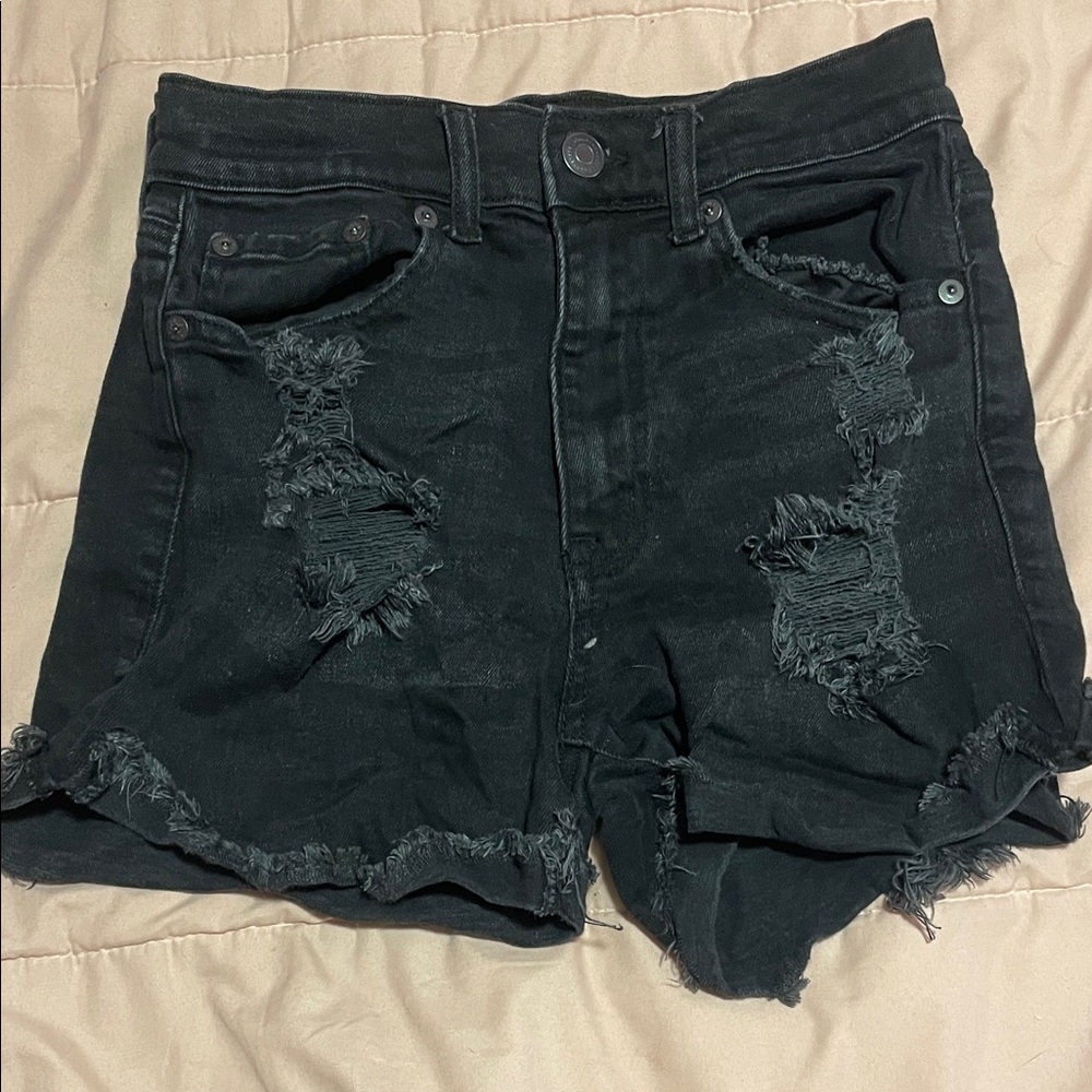 Aeropostale Black Distressed Jean Shorts